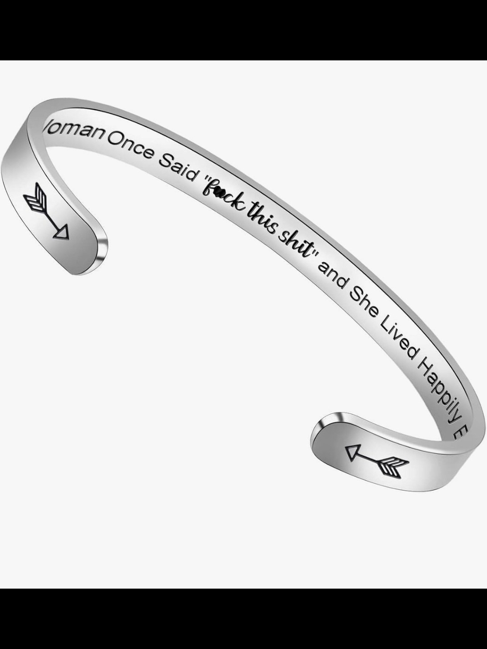 Silver Engraved Arrow Cuff Bracelet - Inspirational Quote